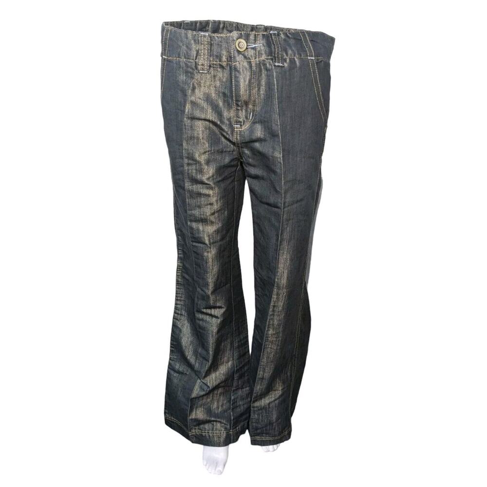 FYLO Jeans Shimmery Waxy Gold Light Blue Womens 6 32x32 Flared Leg